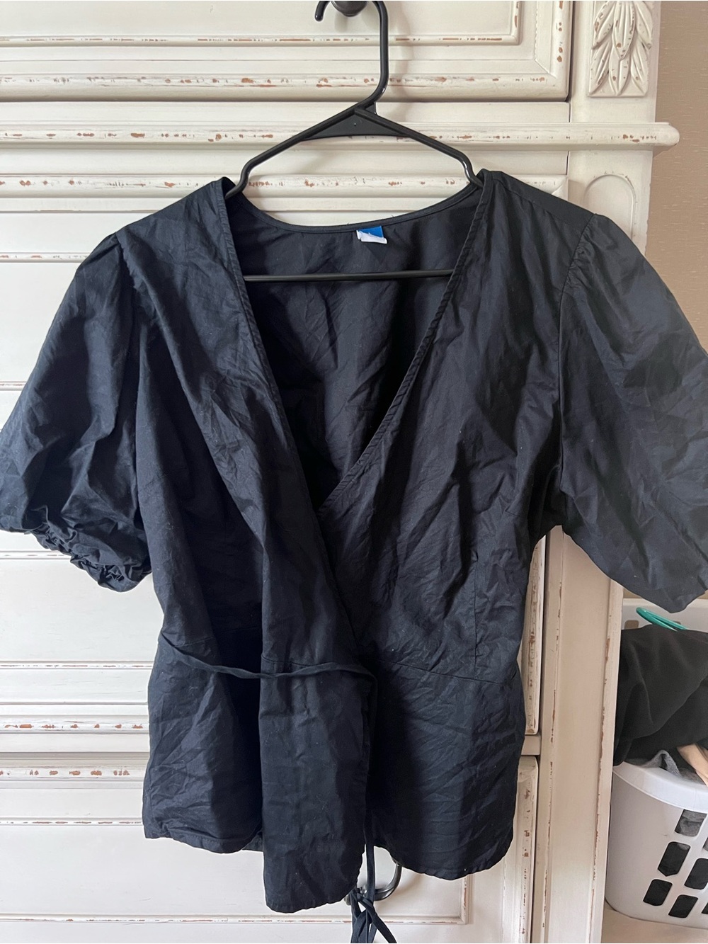 Old Navy Black Wrap-Style Puff Sleeve Blouse